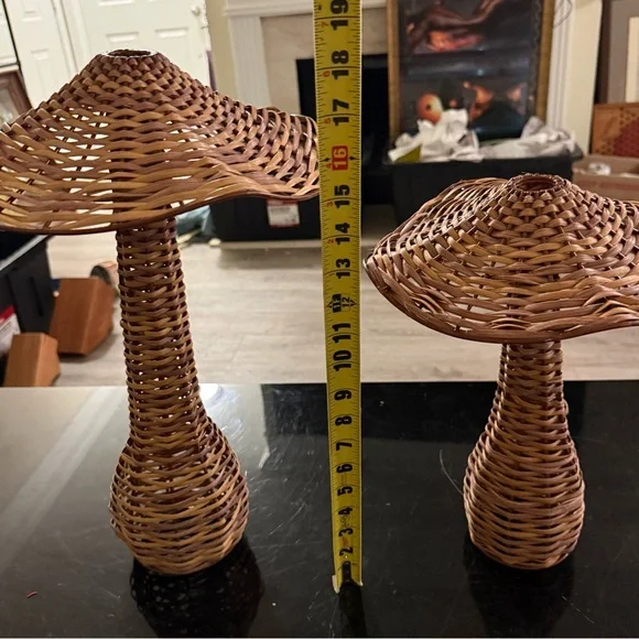 Vintage 1960s Wicker Mushroom Table Decor Pair - Picture 7 of 9